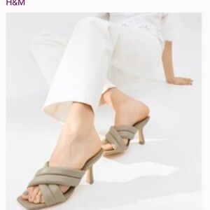 H&M Mule Heeled Sandals in Quilted Taupe Grey